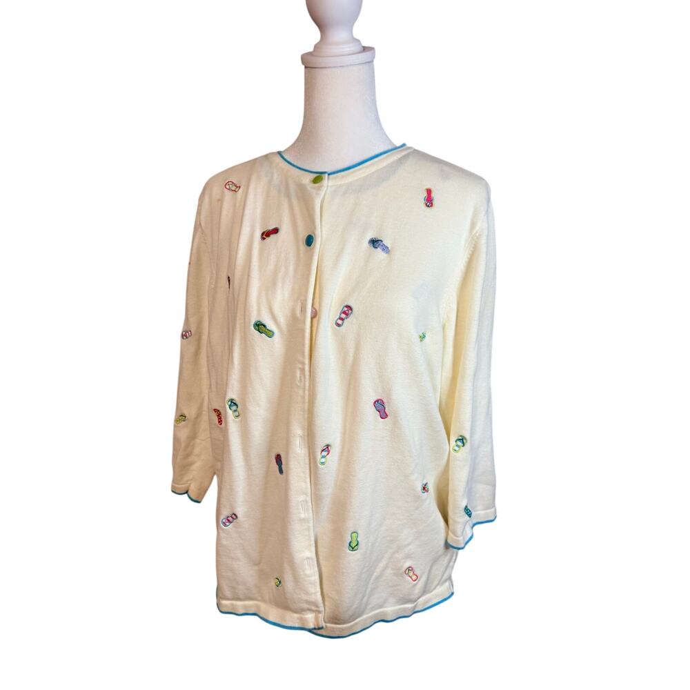 CJ Banks vintage button-up cardigan W vest. all-embroidery100% cotton 1X FLAW